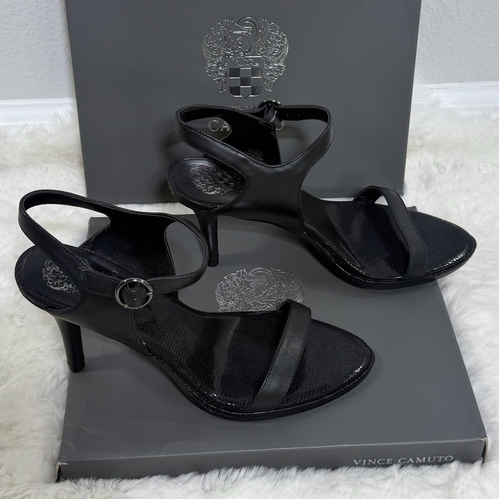 Vince Camuto Lynona Heels Black Open-Toe Heeled Sandals, Size 9.5